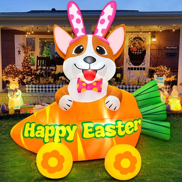 Easter Bunny Decoration for Home Outdoor Infalatable Rabbit Decor Party Garden Decor DIY Ornament with LED Light | Fugo Best