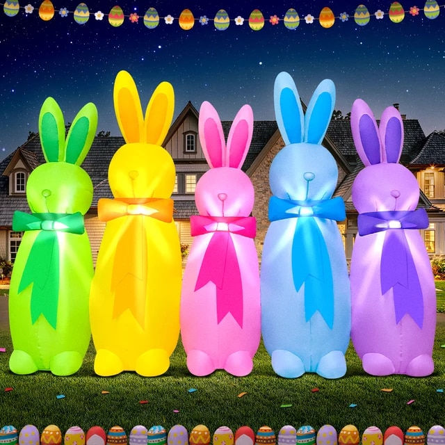 Easter Bunny Decoration for Home Outdoor Infalatable Rabbit Decor Party Garden Decor DIY Ornament with LED Light | Fugo Best