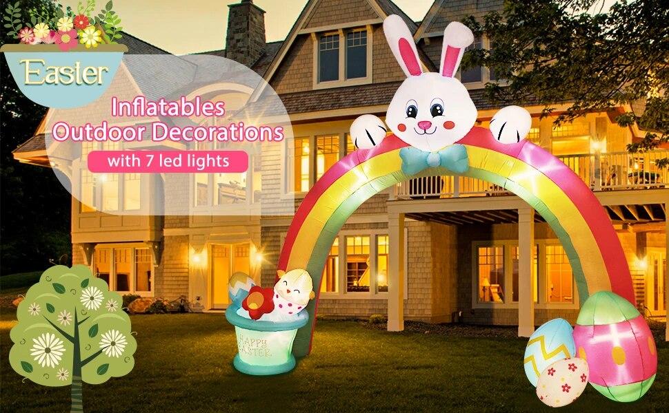 10FT Easter Inflatables Outdoor Decorations Easter Bunny Decor Colorful Eggs Archway Inflatable, Easter Blow Up Yard Decorations | Fugo Best