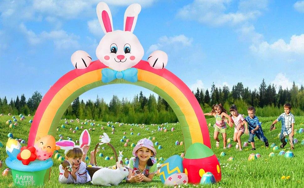 10FT Easter Inflatables Outdoor Decorations Easter Bunny Decor Colorful Eggs Archway Inflatable, Easter Blow Up Yard Decorations | Fugo Best