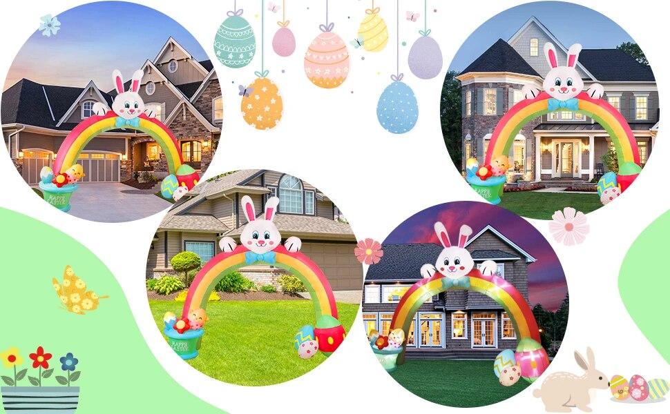 10FT Easter Inflatables Outdoor Decorations Easter Bunny Decor Colorful Eggs Archway Inflatable, Easter Blow Up Yard Decorations | Fugo Best