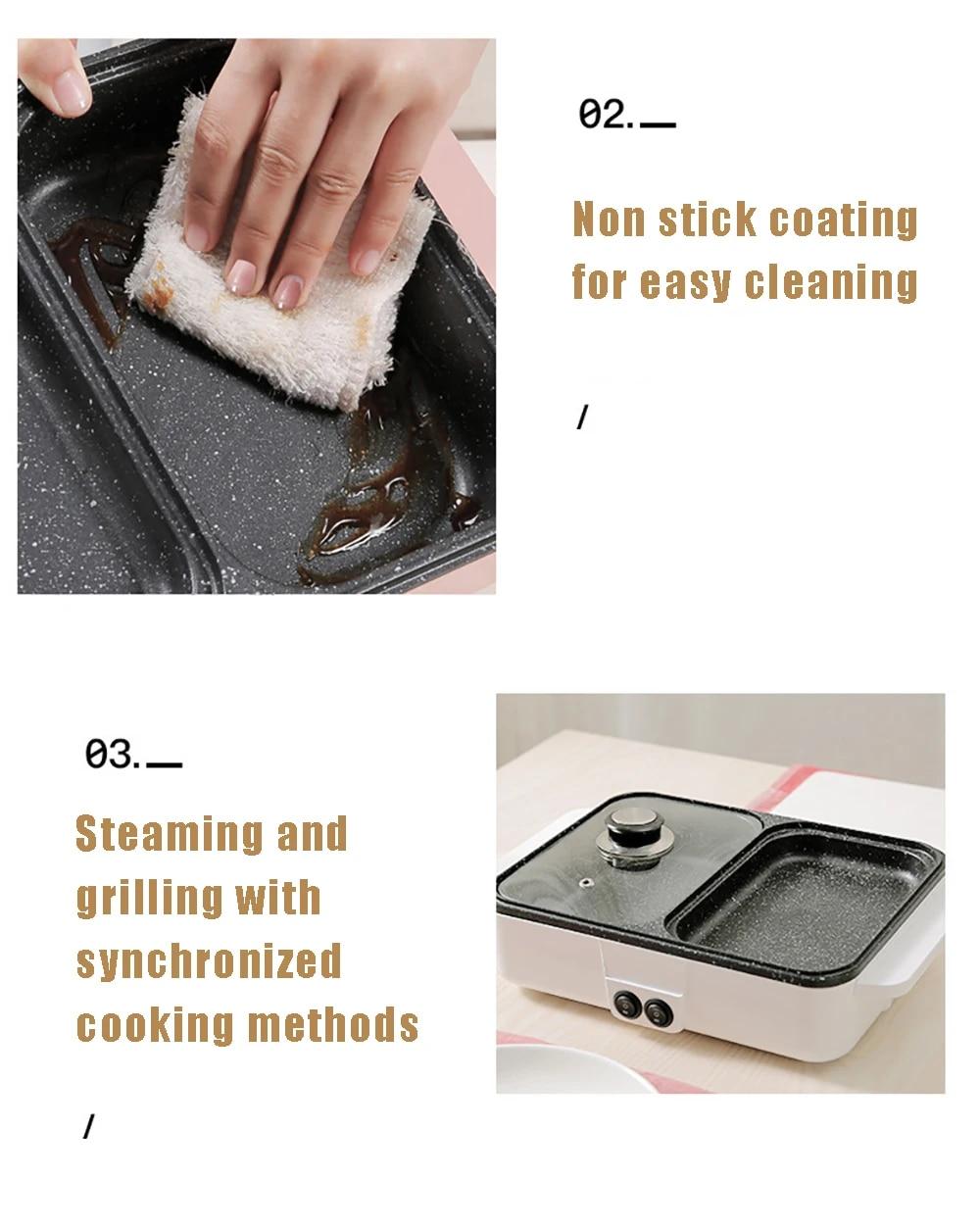 110V/220V 2 IN 1 Electric Hot Pot Cooker BBQ Grill Multicooker Electric Non Stick Plate Barbecue Pan Kitchen Cooking Pot 1200W | Fugo Best