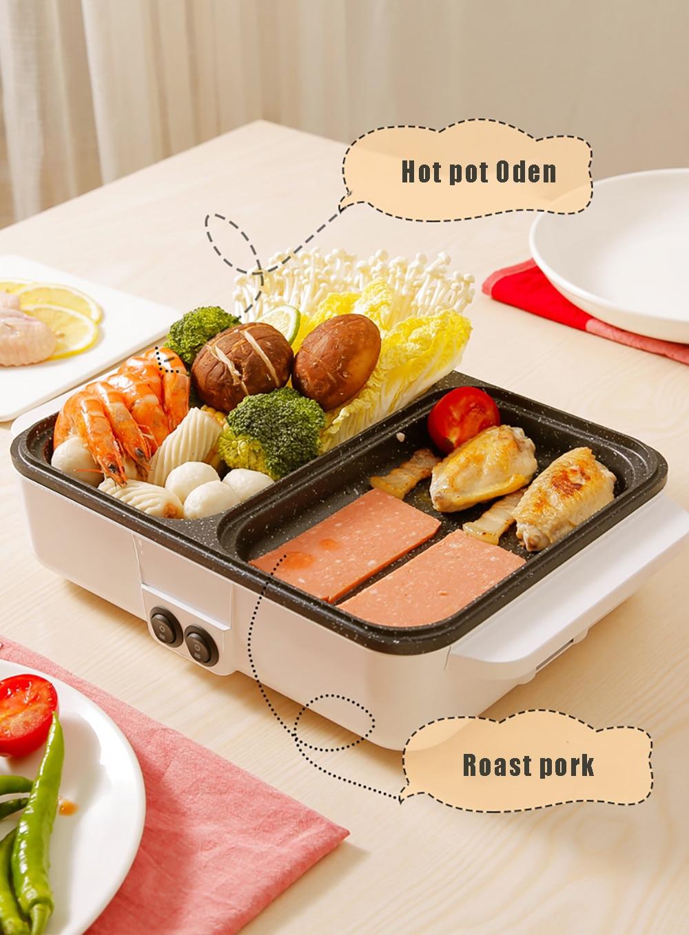 110V/220V 2 IN 1 Electric Hot Pot Cooker BBQ Grill Multicooker Electric Non Stick Plate Barbecue Pan Kitchen Cooking Pot 1200W | Fugo Best