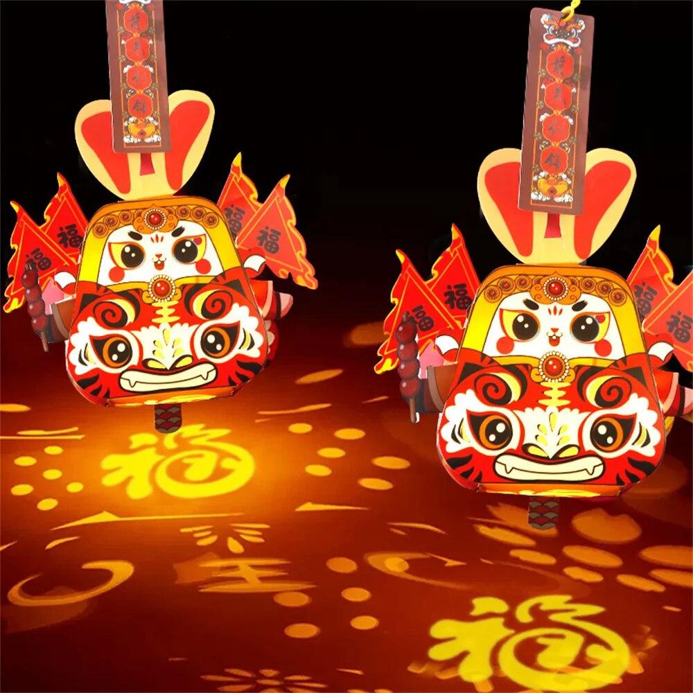 Year of the Rabbit 2023 Childrens China-Chic Bunye Lantern Handmade DIY Projection Lantern Kindergarten Handheld Lantern | Fugo Best