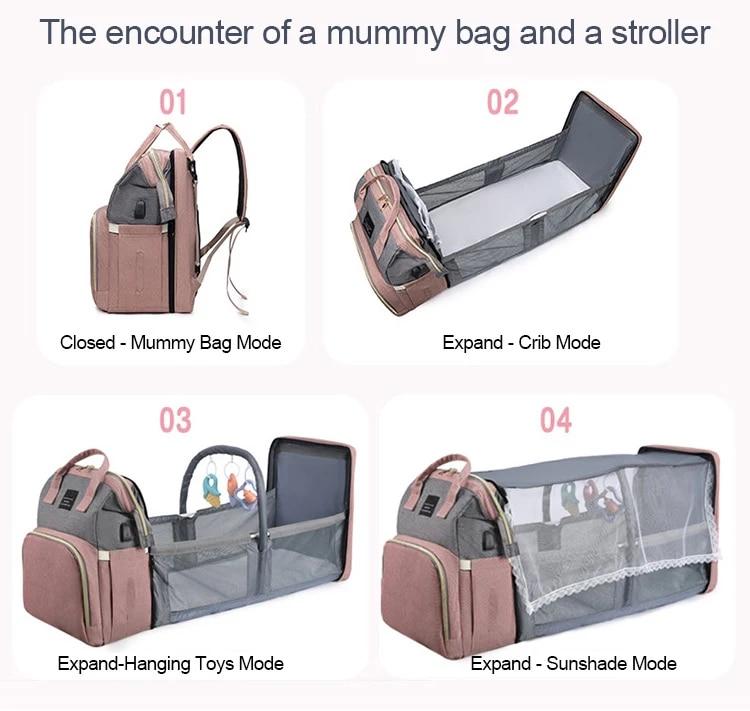 Folding Mommy Bag Lightweight Portable Folding Crib Bed Large-capacity Baby Backpack Female Mommy Outting Bag Mummy Bag | Fugo Best