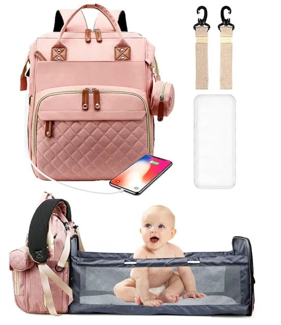 3 In 1 Diaper Bag Backpack Foldable Baby Bed Waterproof Travel Bag with USB Charge Diaper Bag Backpack with Changing Bed 3 types | Fugo Best