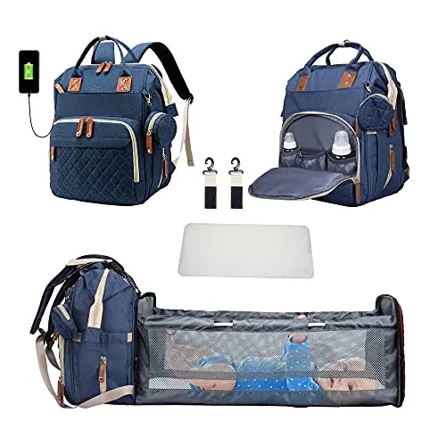 3 In 1 Diaper Bag Backpack Foldable Baby Bed Waterproof Travel Bag with USB Charge Diaper Bag Backpack with Changing Bed 3 types | Fugo Best