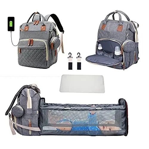 3 In 1 Diaper Bag Backpack Foldable Baby Bed Waterproof Travel Bag with USB Charge Diaper Bag Backpack with Changing Bed 3 types | Fugo Best