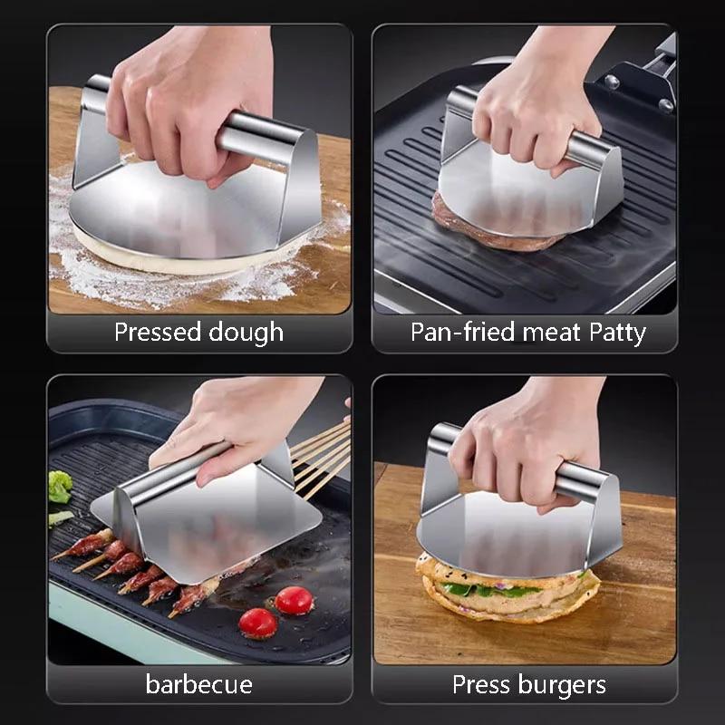 430 stainless steel hamburger meat press circular square burger meat press kitchen tool meat press plate 1PC | Fugo Best