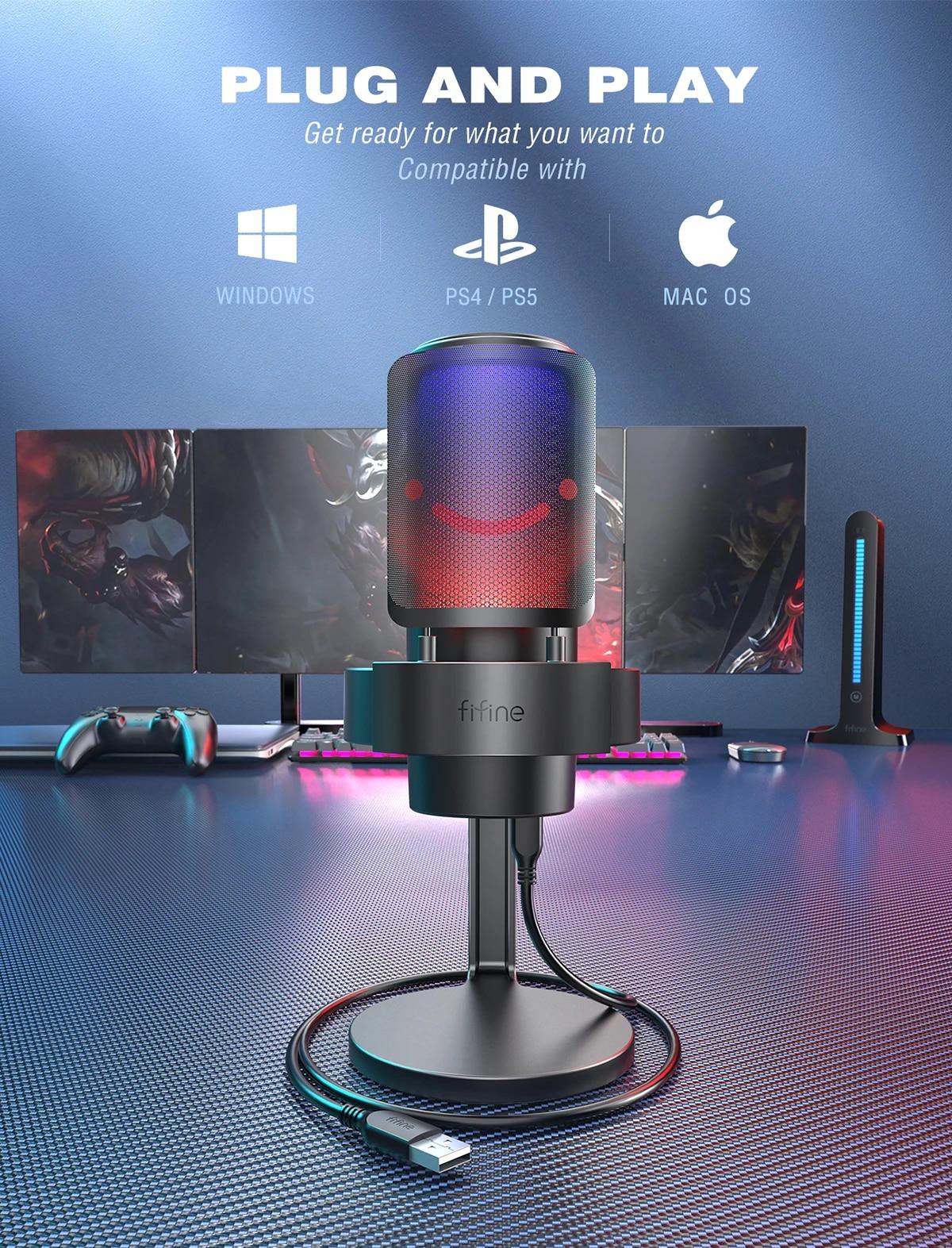 FIFINE USB Microphone for Recording and Streaming on PC and Mac,Headphone Output and Touch-Mute Button,Mic with 3 RGB Modes -A8 | Fugo Best