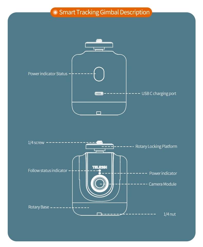 TELESIN AI Smart Shooting Gimbal Selfie 360 Rotation Auto Face Tracking Holder Camera Phone Vlog For GoPro 12 DJI Osmo Action | Fugo Best