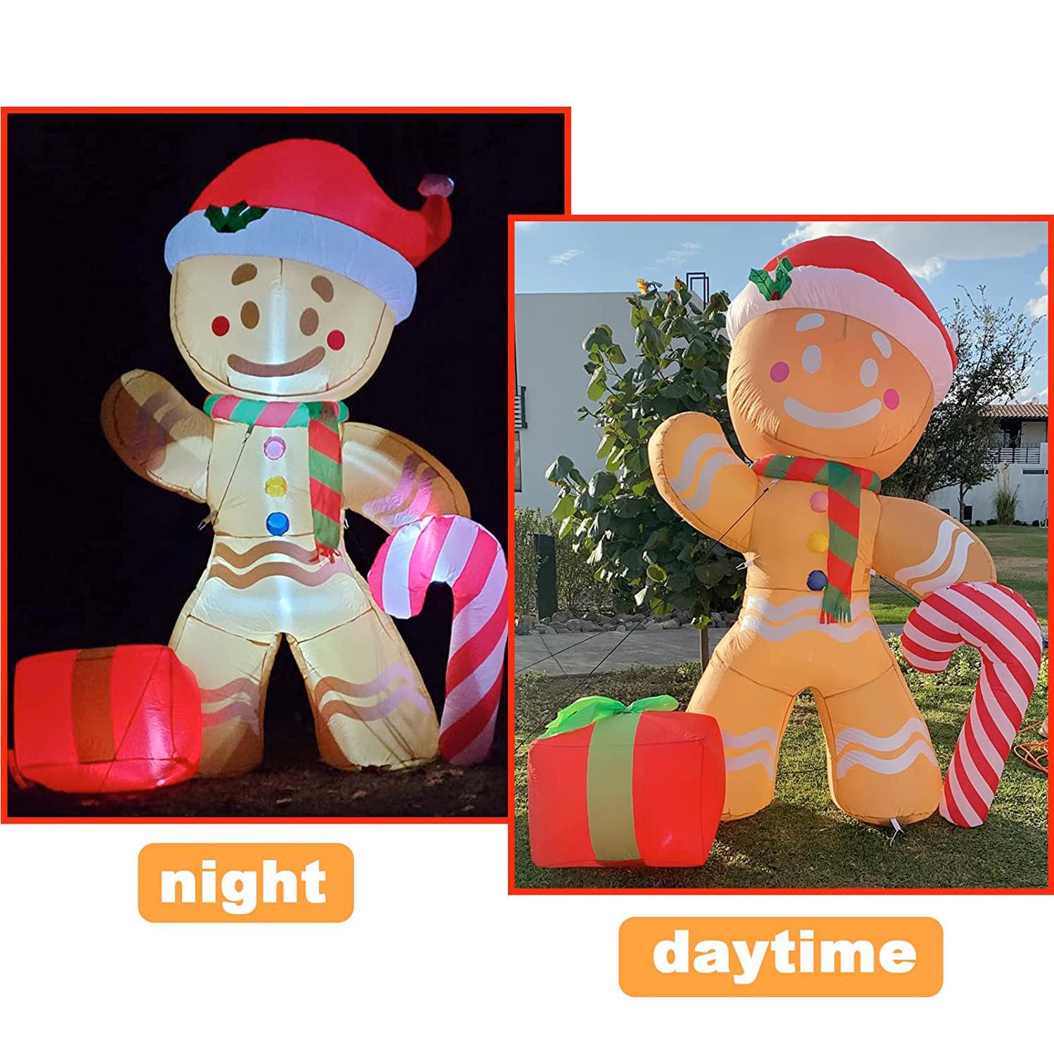 Inflatable Gingerbread Man 240CM LED Lighted Blow Up Decoration with Candy Christmas Decoration Outdoor Garden Parhelion Party | Fugo Best