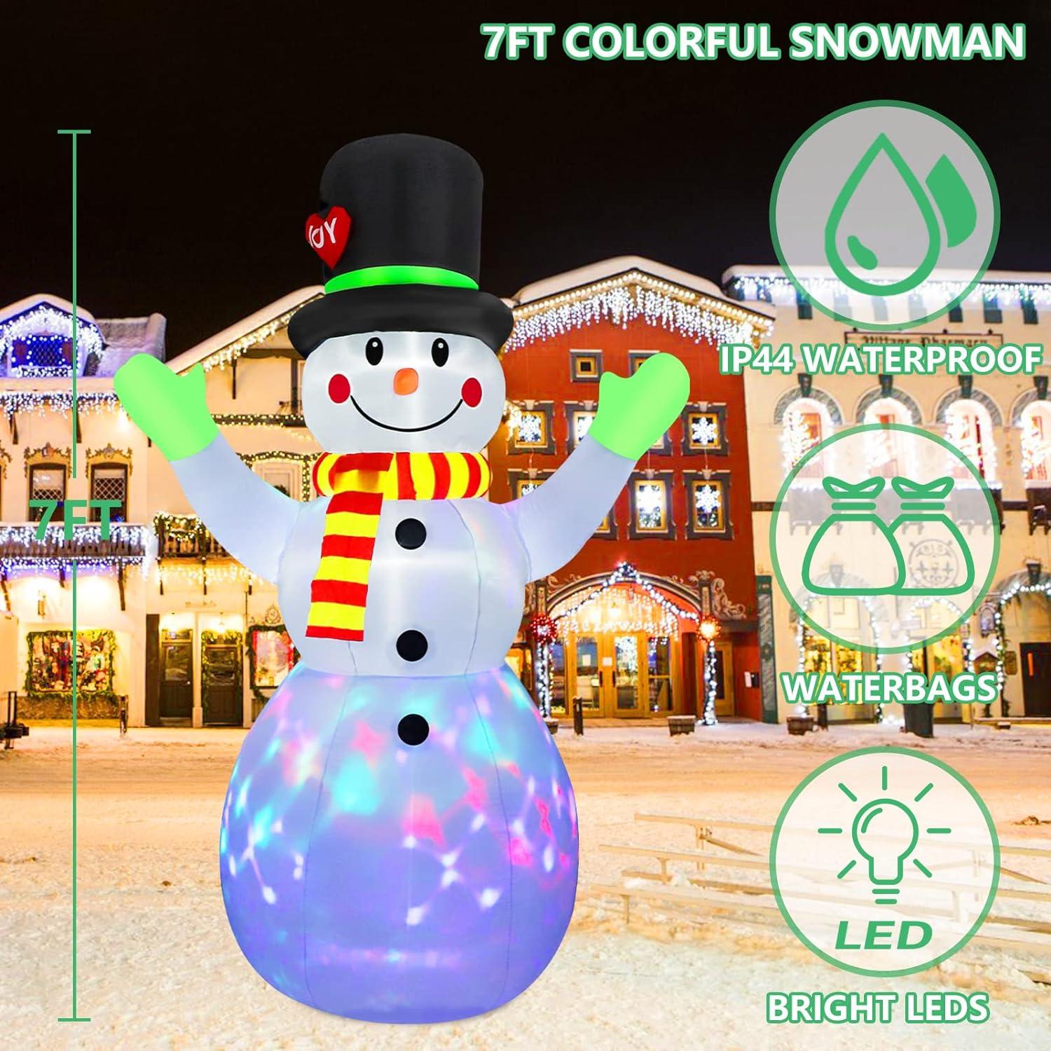 7FT Christmas Inflatables Snowman Outdoor Decorations Built-in Colorful Rotating LED Indoor outdoor garden decoration Xmas Gifts | Fugo Best