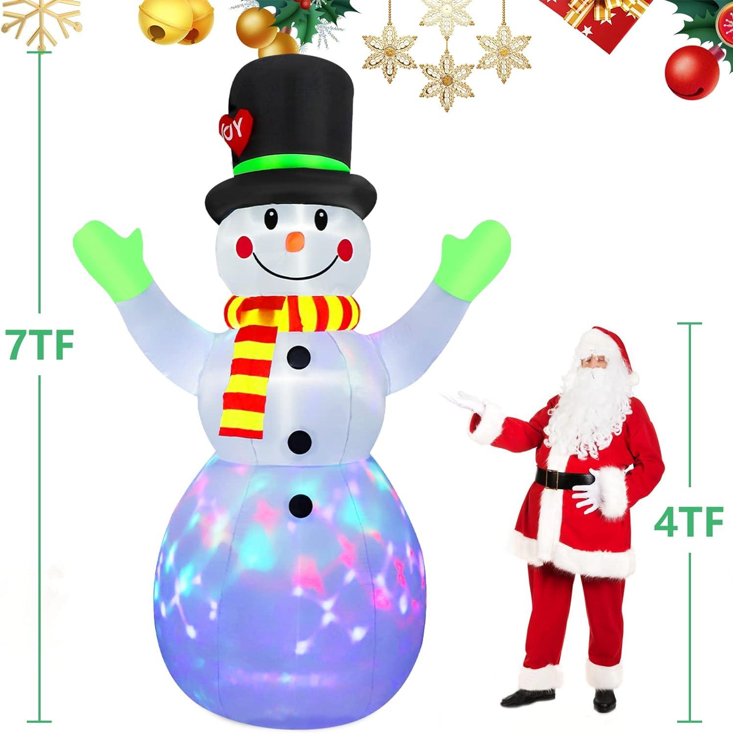 7FT Christmas Inflatables Snowman Outdoor Decorations Built-in Colorful Rotating LED Indoor outdoor garden decoration Xmas Gifts | Fugo Best