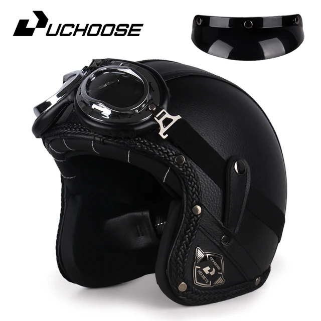 UCHOOSE Retro Motorcycle Helmet PU Leather Open Face 3/4 Chopper Bicycle Helmets Classic Casco Moto Vintage | Fugo Best