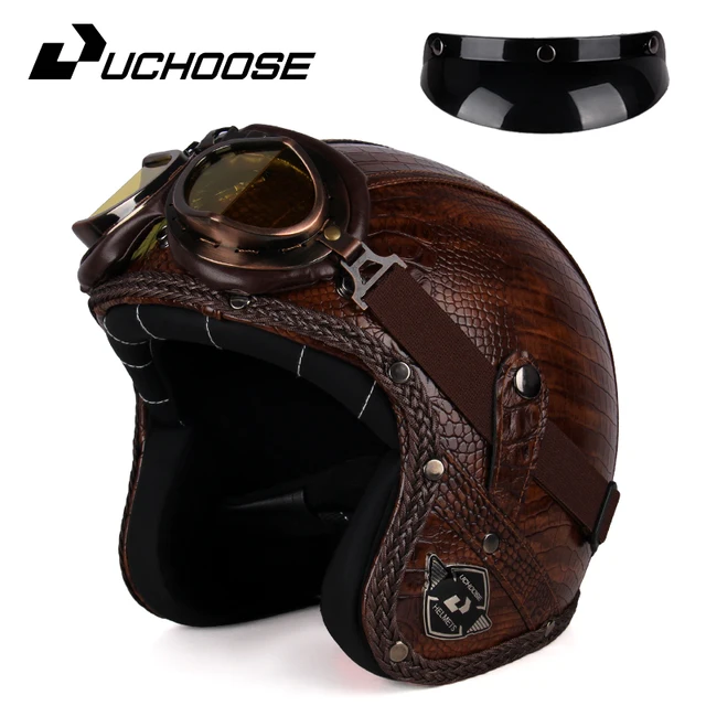 UCHOOSE Retro Motorcycle Helmet PU Leather Open Face 3/4 Chopper Bicycle Helmets Classic Casco Moto Vintage | Fugo Best