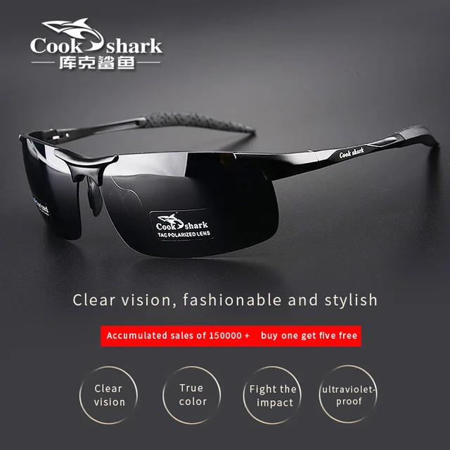 Cook Sharks new aluminum magnesium sunglasses mens sunglasses HD polarized driving drivers color glasses tide | Fugo Best