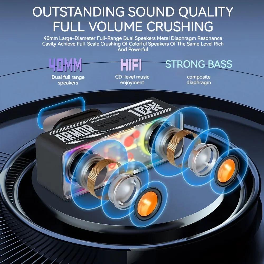 STONEGO 1PC LED TWS Bass Vibro-sound PUNK Style Dual Speakers Transparent Mechanical Wireless Bluetooth Speakers | Fugo Best