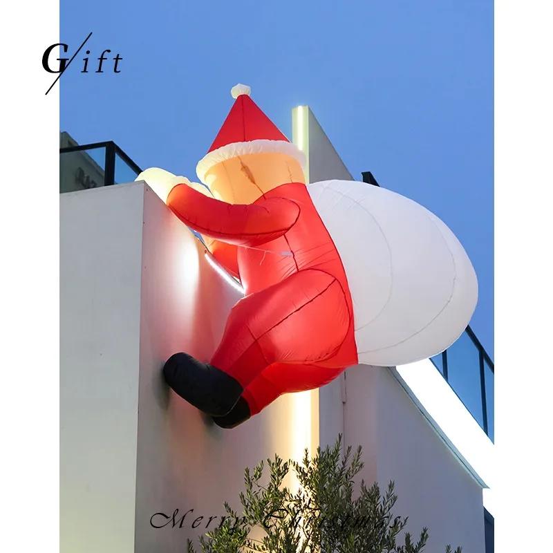 6 FT Tall Christmas Inflatable Hanging Santa Santa with Gift Bag Decorations Blow Up Climbing Santa with LED Lights Outdoor Toys | Fugo Best