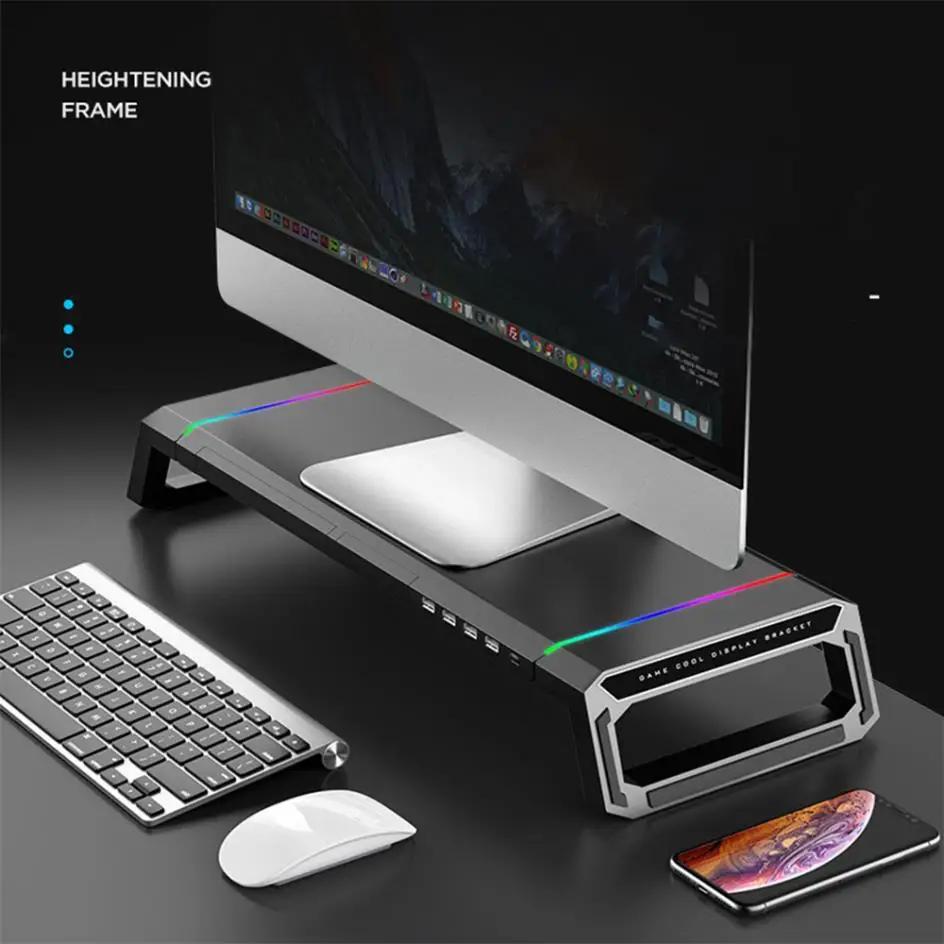 RGB Monitor Stand 4 USB Charging Desk Organizer Bracket Computer Monitor Holder Keyboard Riser | Fugo Best