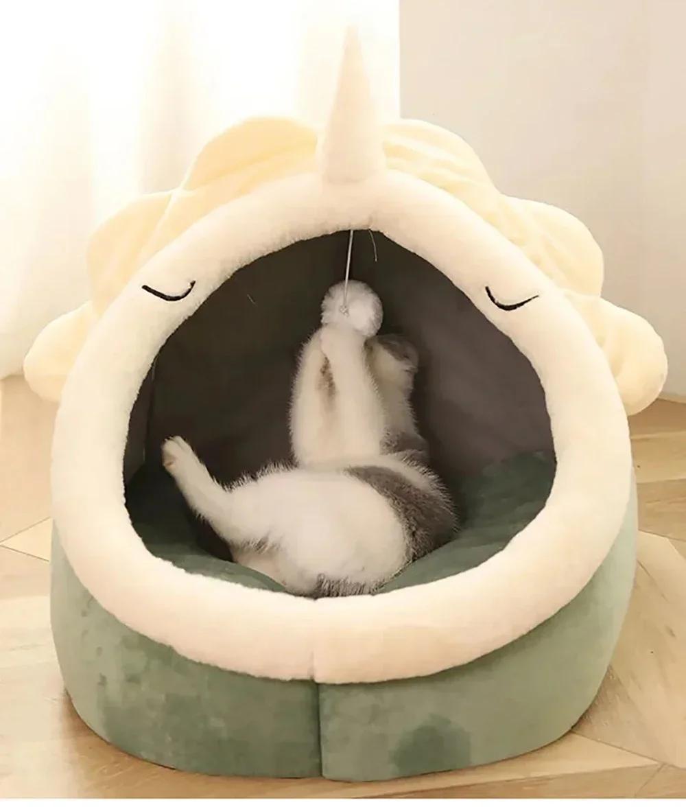 Cat Bed House Kennel Nest Round Pets Sleeping Cave Kitten Beds Pet Basket Cozy Kitten Lounger Cushion Cat House Tent Dog House | Fugo Best