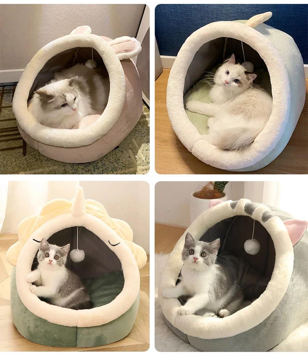 Cat Bed House Kennel Nest Round Pets Sleeping Cave Kitten Beds Pet Basket Cozy Kitten Lounger Cushion Cat House Tent Dog House | Fugo Best