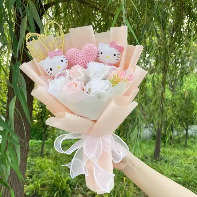 Kawaii Hello Kitty Cat Dolls With Artificial Flowers Creative Sanrio Bouquet Christmas Valentine Birthday Graduation Gifts | Fugo Best