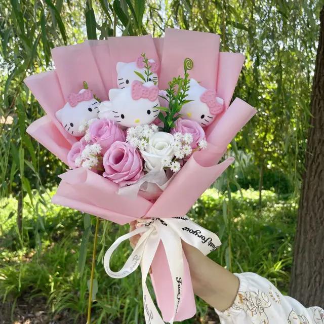 Kawaii Hello Kitty Cat Dolls With Artificial Flowers Creative Sanrio Bouquet Christmas Valentine Birthday Graduation Gifts | Fugo Best