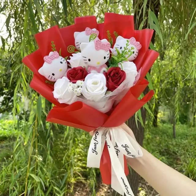 Kawaii Hello Kitty Cat Dolls With Artificial Flowers Creative Sanrio Bouquet Christmas Valentine Birthday Graduation Gifts | Fugo Best