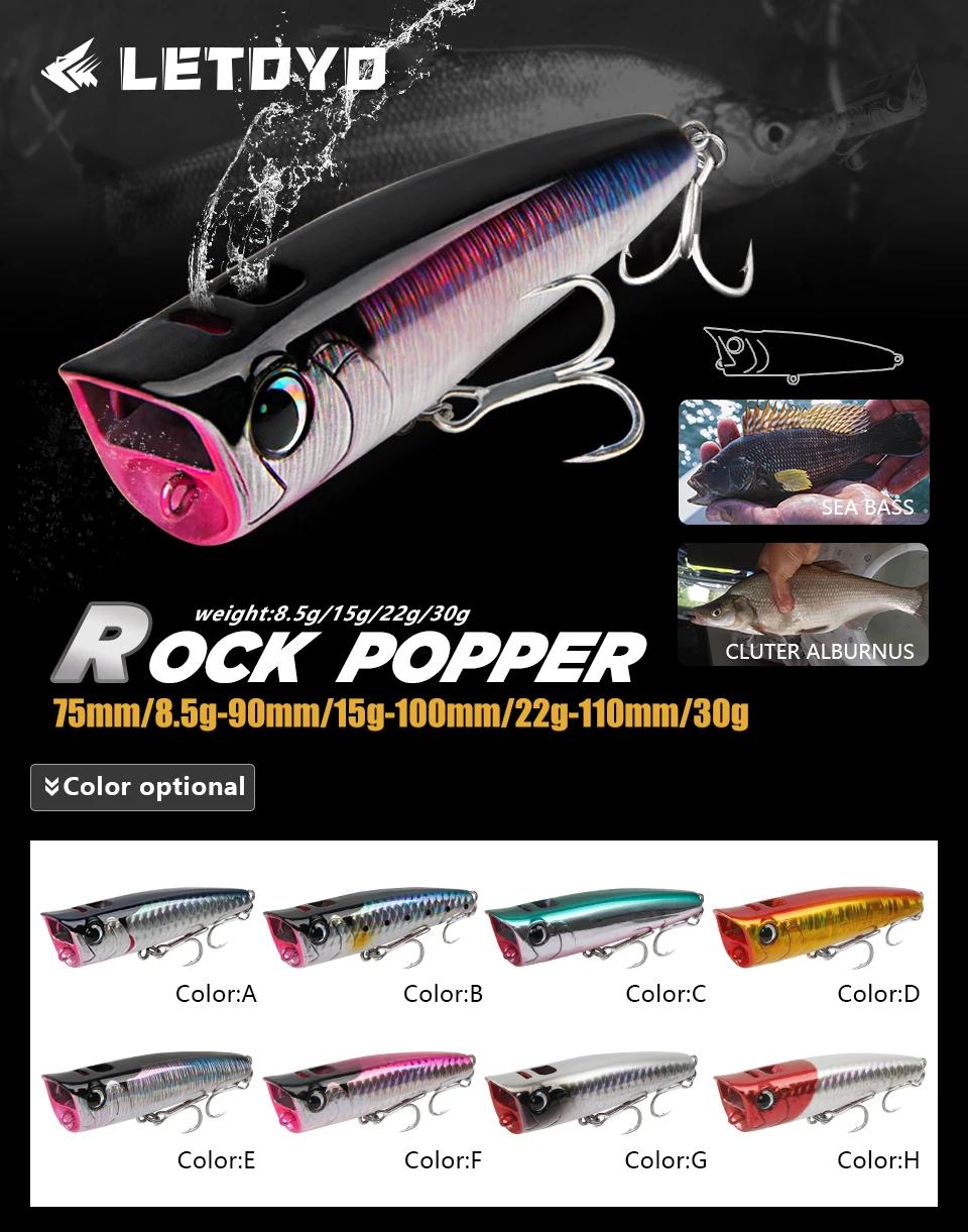 LETOYO Topwater Popper 8.5-30g floating Rock pop Artificial Hard Baits for Bass Perch Pike Fishing Lure | Fugo Best