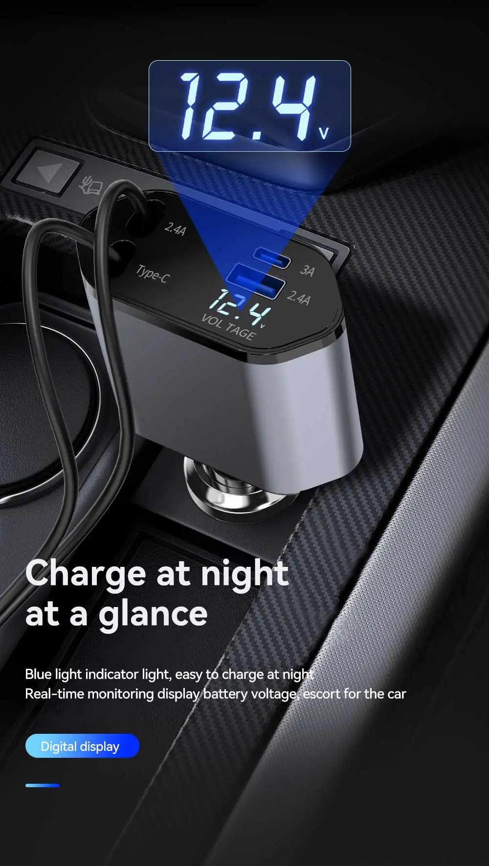 W&O C1 4 In 1 Car Charger PD QC 3.0 120W Fast Charging Type C Mobile Phone Charger for iPhone Xiaomi Huawei Samsung Android IOS | Fugo Best