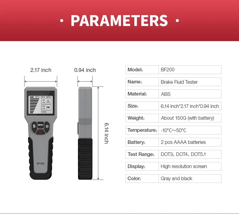 Auto Brake Fluid Tester Digital Car Brake Oil Tool BF200 DOT3 DOT4 DOT5.1 LED Indicator Check Display Auto Oil Tool PK BF100 | Fugo Best