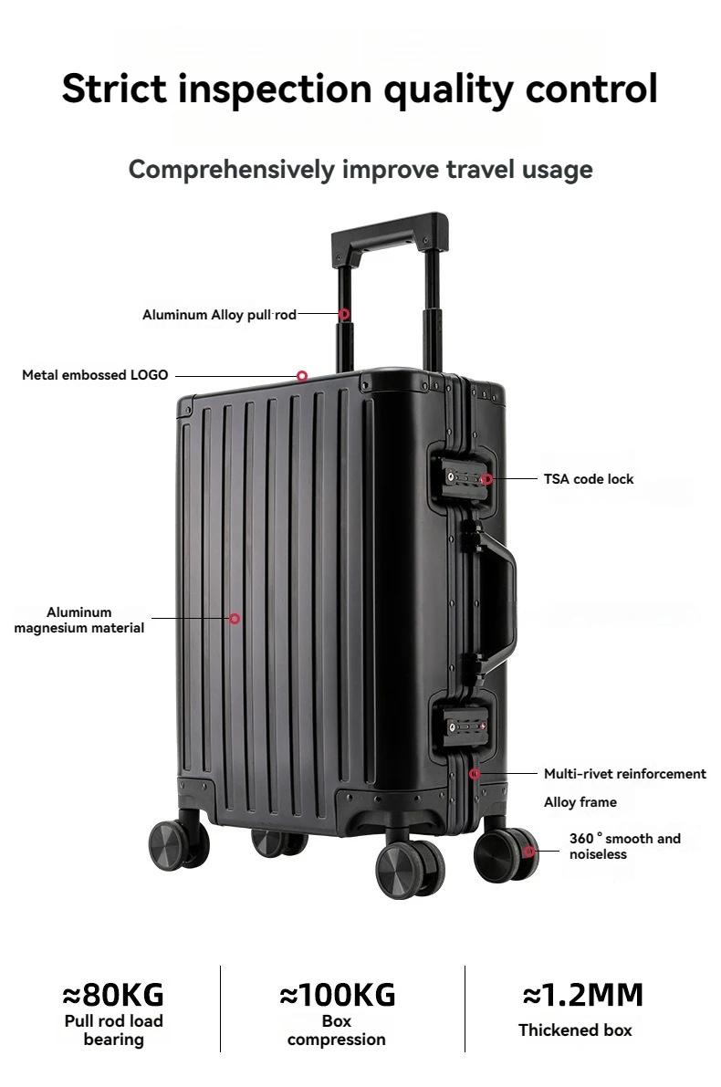 2024 New Large Capacity Durable Luggage Magnalium Aluminum Alloy Men Man Women Carry-On Boarding Travel 20/24/26/28 | Fugo Best