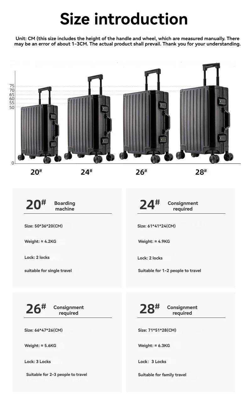 2024 New Large Capacity Durable Luggage Magnalium Aluminum Alloy Men Man Women Carry-On Boarding Travel 20/24/26/28 | Fugo Best