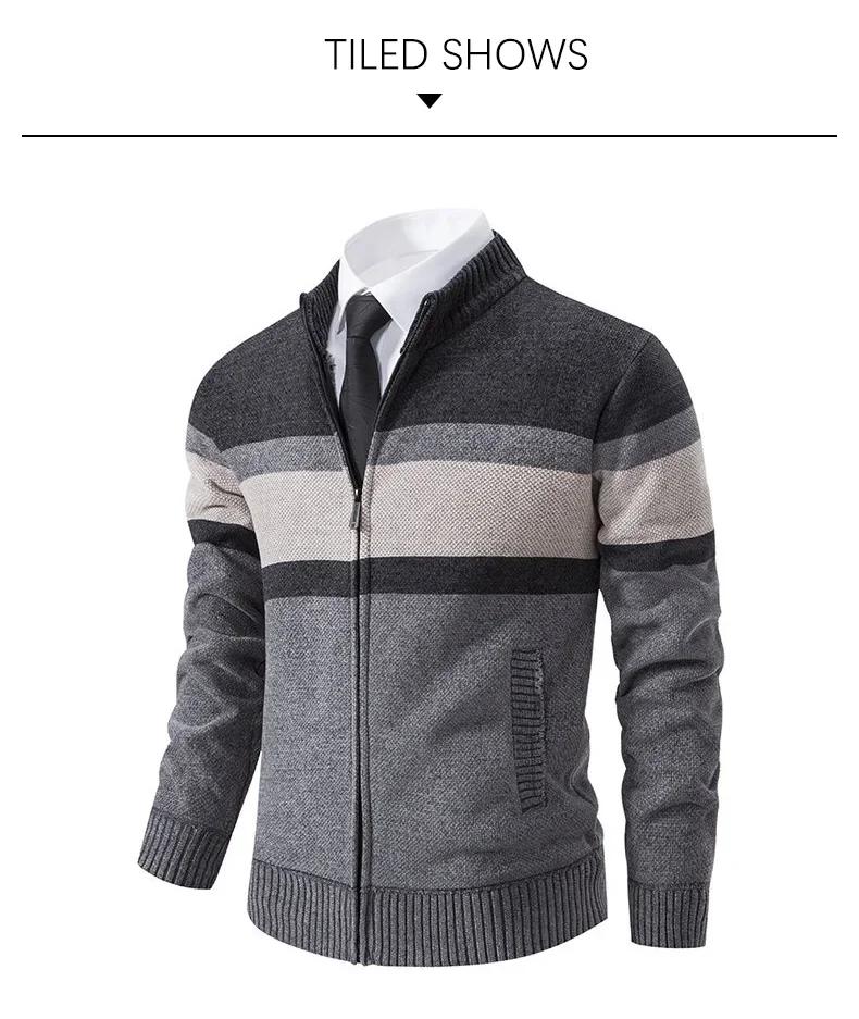 CASUMANL 2024 Elegant Golf Wear Men Sweater Coat Knit Slim Fit Zip Up Warm Striped New in Jackets Mens Designer Clothes | Fugo Best