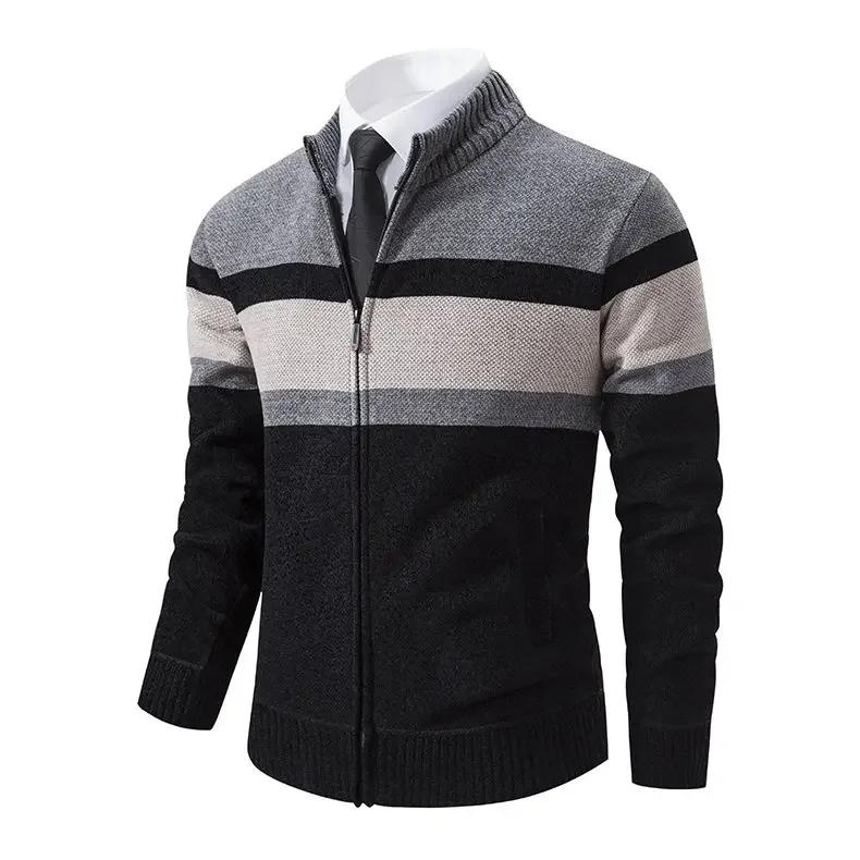 CASUMANL 2024 Elegant Golf Wear Men Sweater Coat Knit Slim Fit Zip Up Warm Striped New in Jackets Mens Designer Clothes | Fugo Best