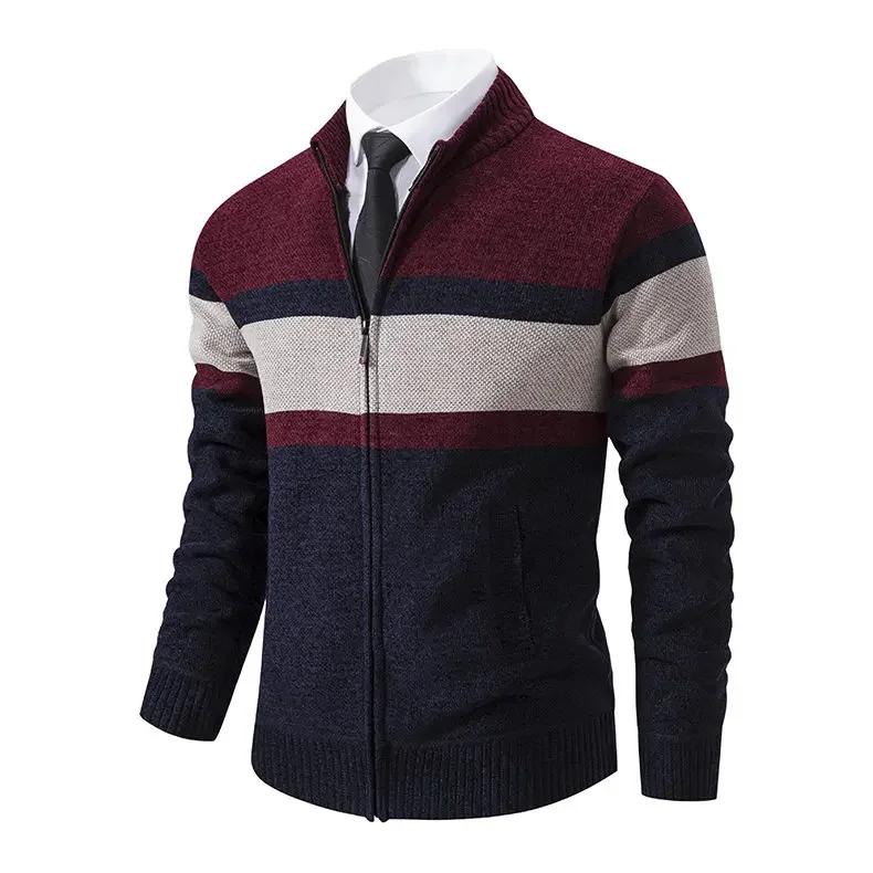 CASUMANL 2024 Elegant Golf Wear Men Sweater Coat Knit Slim Fit Zip Up Warm Striped New in Jackets Mens Designer Clothes | Fugo Best