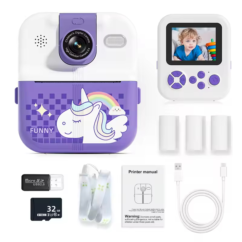 Cute Kids Purple Mini Camera Photo Printer Digital Children Video Camera Photography Instant Print Photo Mini Thermal Printer | Fugo Best