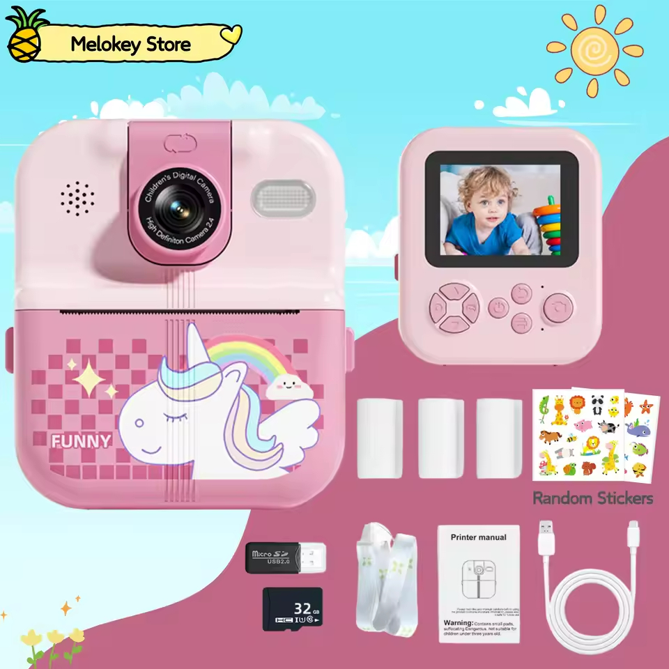 Cute Kids Purple Mini Camera Photo Printer Digital Children Video Camera Photography Instant Print Photo Mini Thermal Printer | Fugo Best