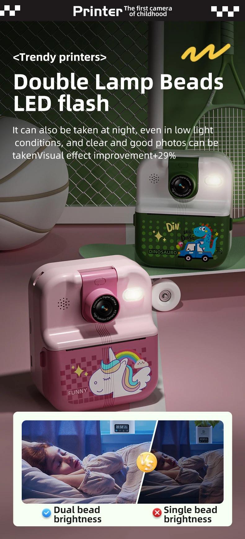 Cute Kids Purple Mini Camera Photo Printer Digital Children Video Camera Photography Instant Print Photo Mini Thermal Printer | Fugo Best