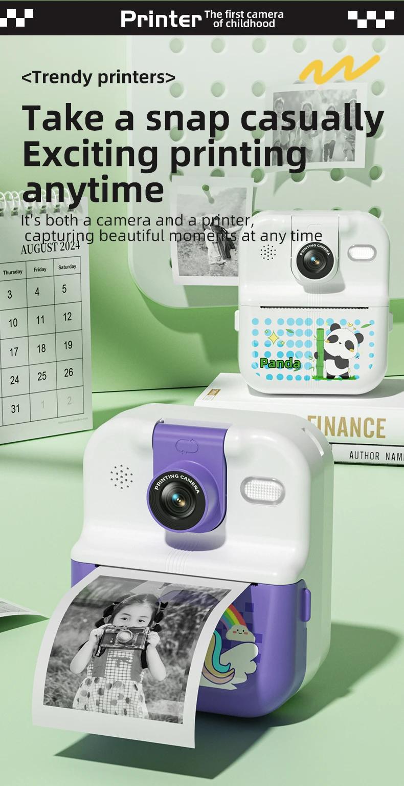 Cute Kids Purple Mini Camera Photo Printer Digital Children Video Camera Photography Instant Print Photo Mini Thermal Printer | Fugo Best