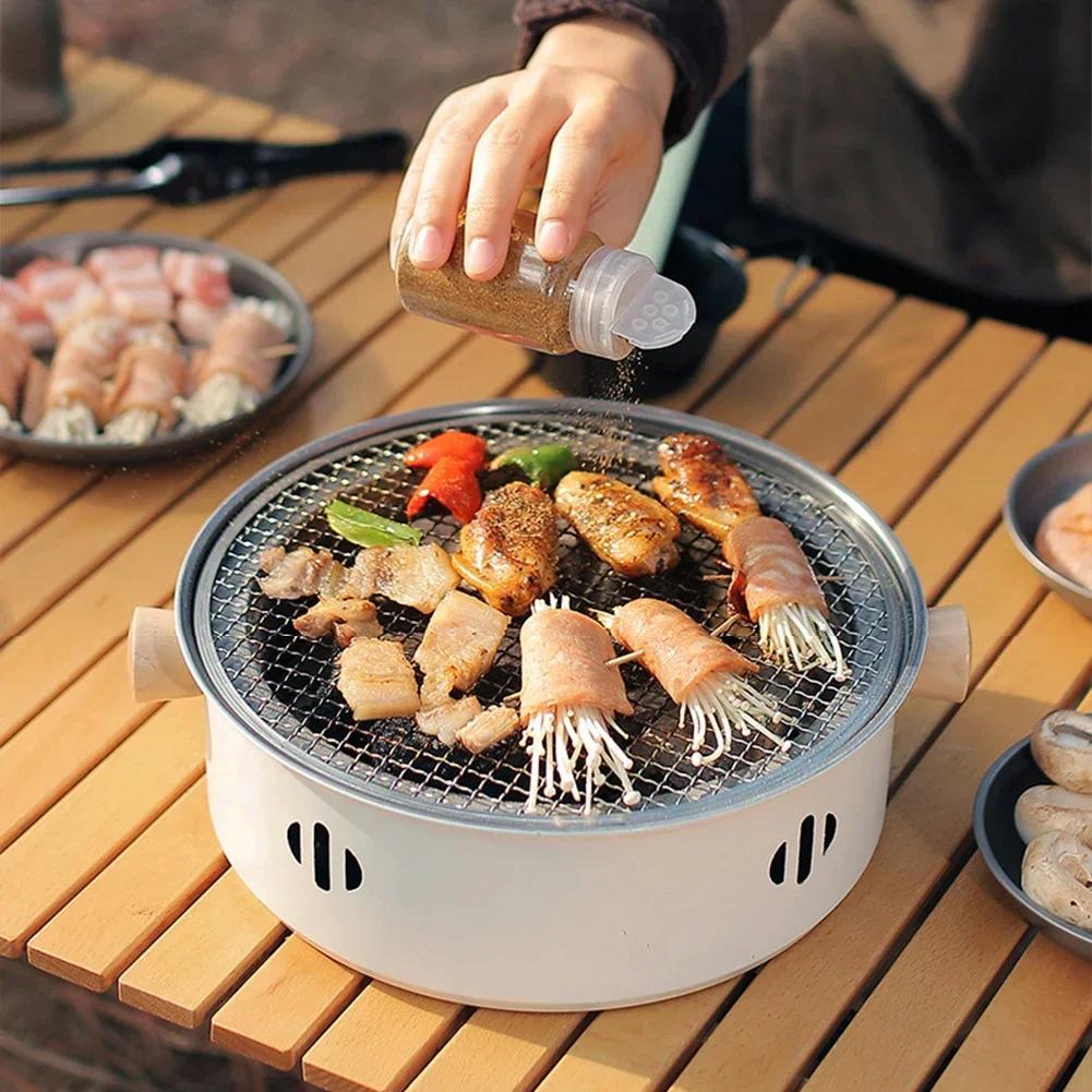 28cm(without carbon)Portable Round Barbecue Stove With Wire Mesh Grill Non-Stick Baking Pan Tabletop Household Camping BBQ Tools | Fugo Best