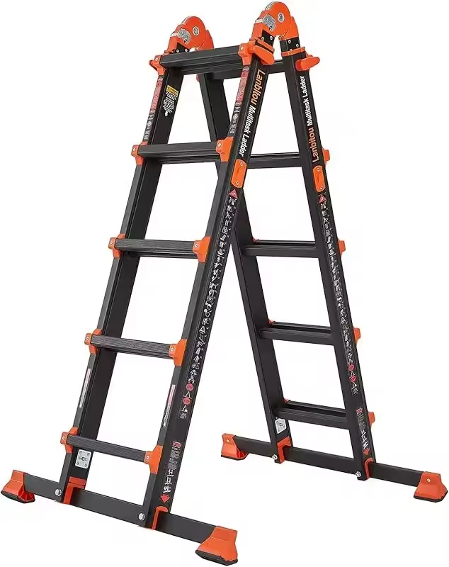 Ladder, A Frame 4 Step Ladder Extension, 14 FT Anti-Slip Multi Position Storage Folding Ladder 330 lbs Security Load Telescoping | Fugo Best