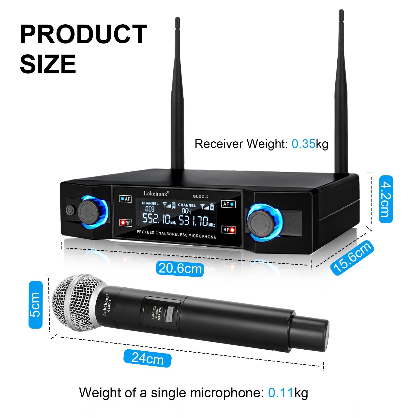 GLXD2 Professional Wireless Microphone System Dual Channel UHF Fixed Frequency Cordless Handheld Dynamic Mic For Karaoke Party | Fugo Best