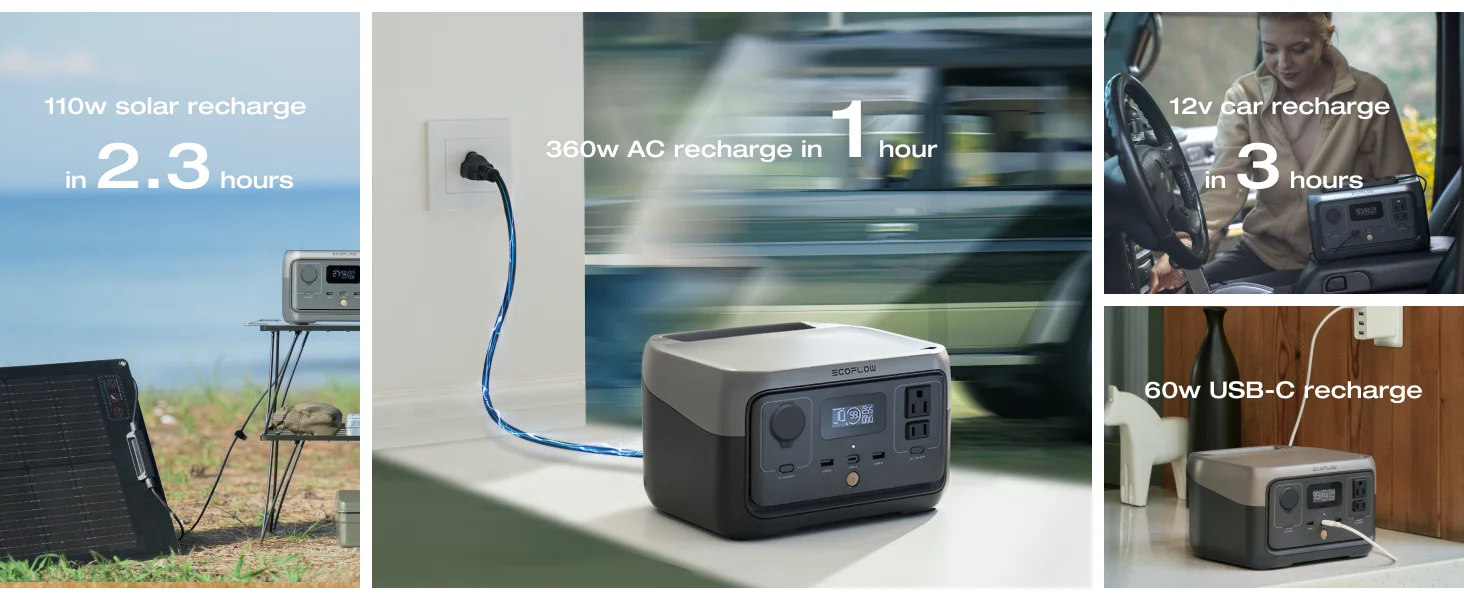ECOFLOW RIVER 2 Portable Power Station for Cable, 256Wh LiFePO4 Battery, 1-Hour Fast Charge, Up to 600W AC Outlets | Fugo Best