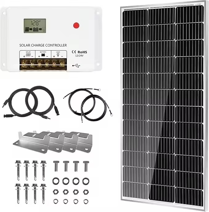 Solar Panel 100 Watt 12V Monocrystalline Solar Panel with Solar Connectors, High Efficiency Module PV Power for Battery | Fugo Best