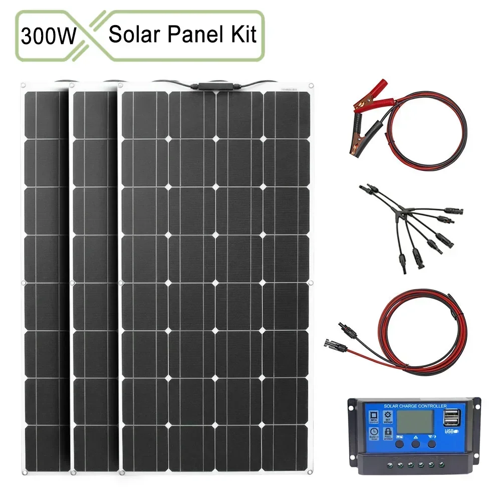 300w 12v Flexible Solar Panel Kit 100w 200w 300w Solar Panels with Solar Controller for Boat Car RV and Battery Charger | Fugo Best