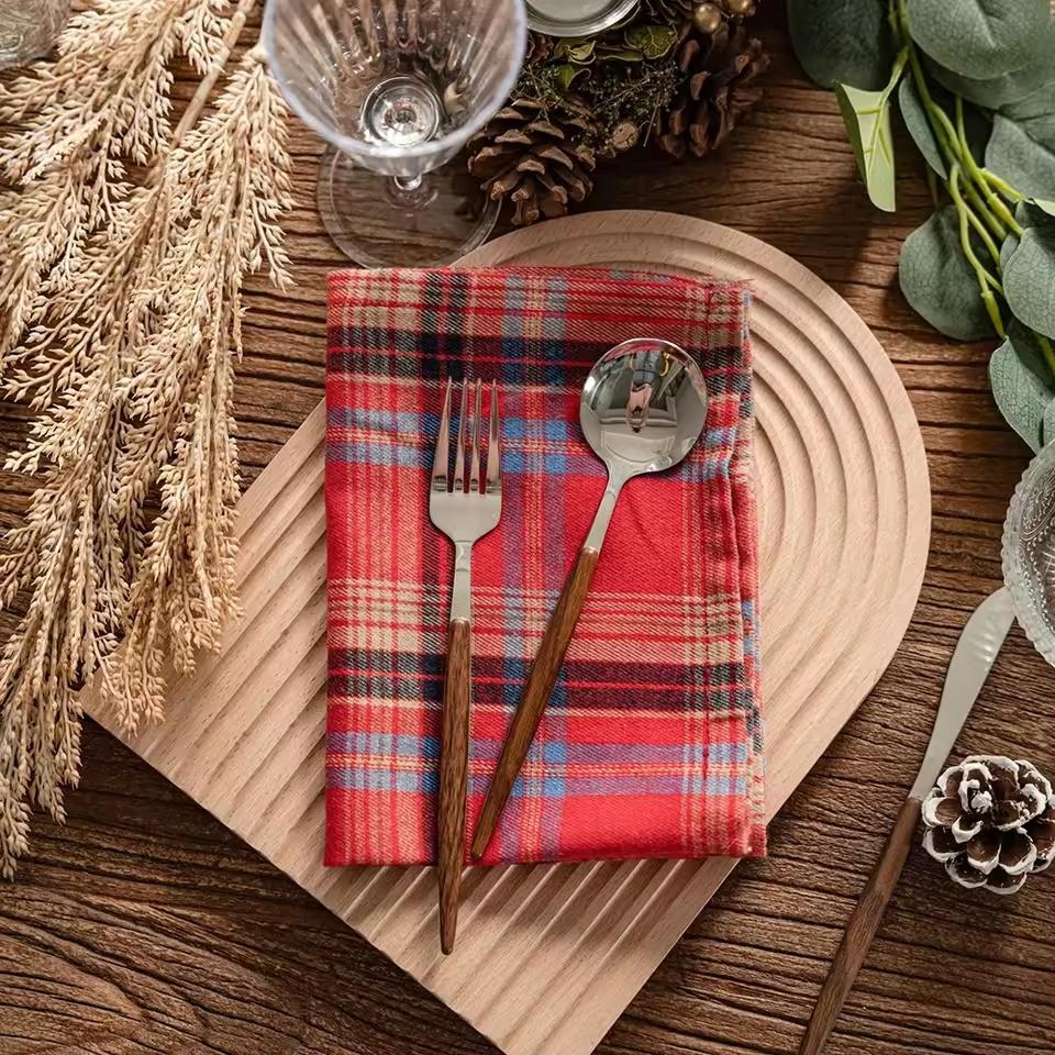 Set of 12 Christmas Plaid Napkins Washable 30x45cm Reusable Cloth Napkins for Wedding Baby Show Party Thanksgiving Christmas | Fugo Best