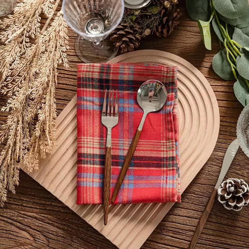 Set of 12 Christmas Plaid Napkins Washable 30x45cm Reusable Cloth Napkins for Wedding Baby Show Party Thanksgiving Christmas | Fugo Best