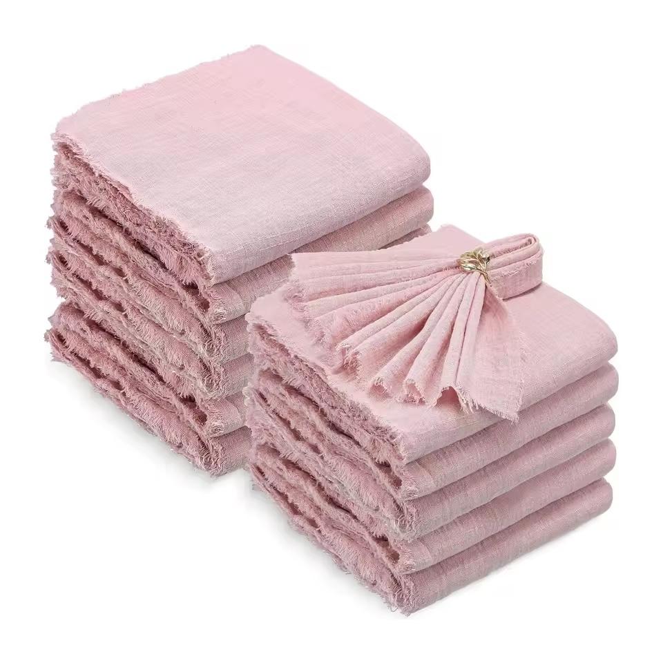 50pcs 32x32cm Christmas Red Gauze Cotton Napkins Reusable Tea Towel Wedding Party Table Xmas Decor New Year Retro Burrs Napkins | Fugo Best